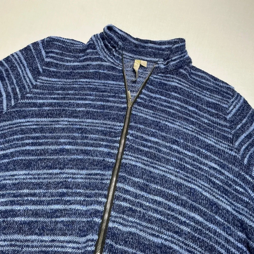 Striped Zip Up‎ Cardigan Hi-Lo Hem Lightweight Sweater Top XL